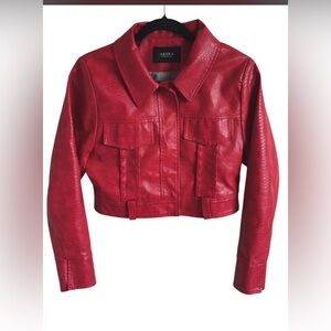 AKIRA Vibrant Red Cropped Snake Skin Faux Leather Jacket